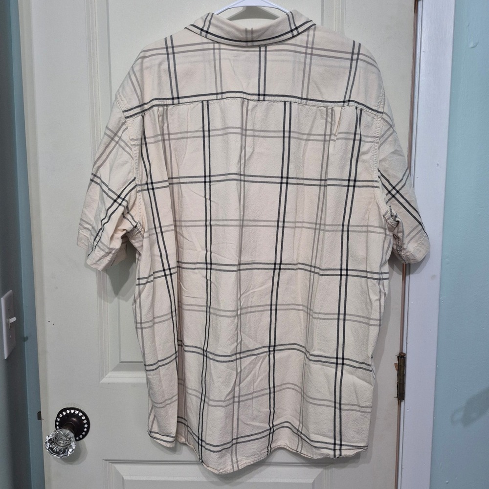 Carhartt Mens 2XL Loose Fit Short Sleeve Plaid Button Down Shirt Cream Grey - Picture 3 of 5
